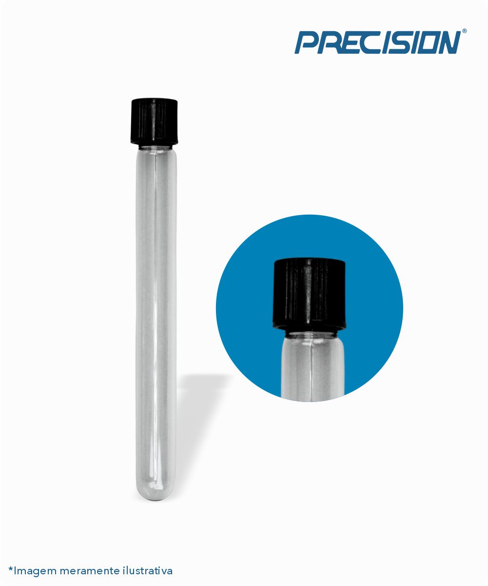 Tubo de vidro 15mmx100mm com tampa rosca baquelite